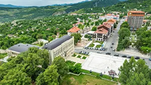 Vehicles Prints: Aerial view of Shusha in Qarabaqh region showing buildings