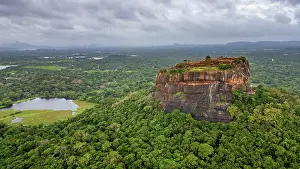 Province Prints: Aerial view of Sigiriya rock fortress in Sri Lanka surrounded by lush greenery and water bodies
