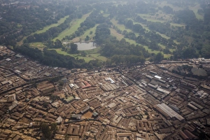 Slum Prints: Aerial view of a slum on the outskirts of Nairobi, Kenya, East Africa, Africa
