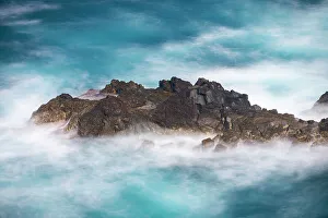 Awe Inspiring Prints: Aerial view of small rock island amongst waves, Madeira, Portugal, Atlantic, Europe