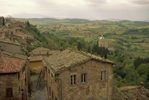 Hill Town Prints: Aerial view over small town and countryside of Tuscany