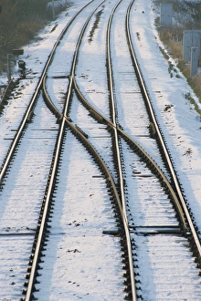 Aerial view of snowy tracks, Norfolk, England, United Kingdom, Europe