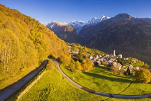 Soglio Prints: Aerial view of Soglio in autumn, Soglio, Bregaglia valley, Graubunden, Switzerland