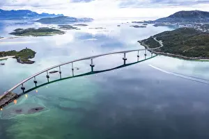 Connections Prints: Aerial view of Sommaroy bridge connecting island to mainland, Sommaroy, Troms county