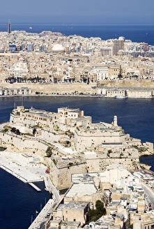 Maltese Prints: Aerial view of St. Angelo Fort and Valletta, Malta, Mediterranean, Europe