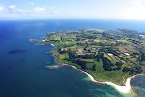 Aerial view of St. Marys island, Isles of Scilly, England, United Kingdom, Europe