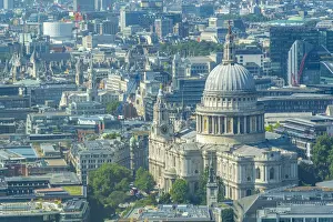 Cityscapes Prints: Aerial view of St. Pauls Cathedral and neighbouring buildings, London, England