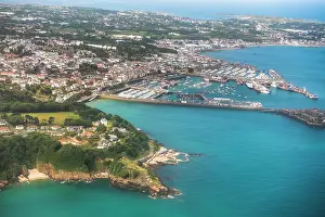 Vessels Prints: Aerial view of St Peter Port, Guernsey Island, Bailiwick of Guernsey, United Kingdom