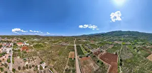 Roads Prints: Aerial view of Stari Grad plain showcasing fields and roads in Hvar