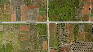 Roads Prints: Aerial view of Stari Grad plain showing fields and roads in Croatia