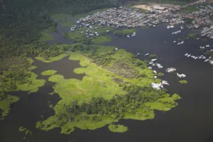 Stilt House Prints: Aerial view of stilt houses along Rio Negro, Manaus, Amazonas, Brazil, South America