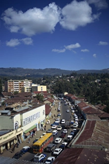 Aerial view over street scene in Addis Ababa, Ethiopia, Africa