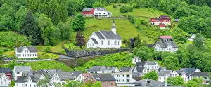 Scandinavian Prints: Aerial view of Sunnylven church in Hellesylt