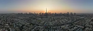 High Rises Prints: Aerial view of sunrise over Dubai, United Arab Emirates, Middle East