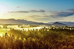 Foggy Gallery: Aerial view of sunrise over Mount Rainier National Park, Washington State, United