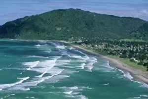 Aerial view of surf beach at Pauanui on east coast