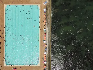 Swimming Pools Prints: Aerial view of swimming pool, Sea Point, Cape Town, Western Cape, South Africa, Africa