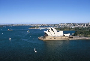 Aerial view of Sydney Opera House and harbour, Sydney, New South Wales