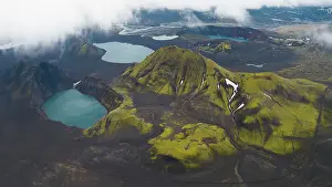 Hella Prints: Aerial view taken by drone of Landmannalaugar mountain on a cloudy summer day