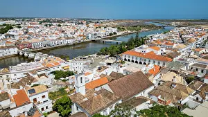 Streets Prints: Aerial view of Tavira showcasing river