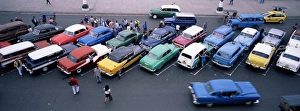 Taxi Cab Prints: Aerial view of taxi stand, Capitol Square, Havana, Cuba, West Indies, Central America
