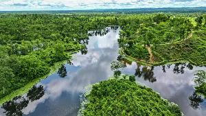 Ecology Prints: Aerial view of tea gardens and waterways in Sreemangal