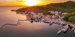 Quaint Prints: Aerial view of Thassos Town at sunrise