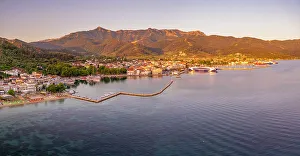 Vacation Destination Prints: Aerial view of Thassos Town at sunrise
