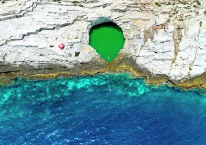 2 People Prints: Aerial view of tourists bathing in the Giola