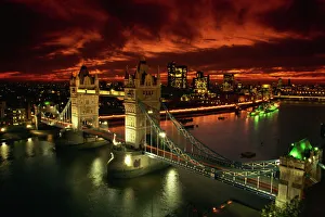 Tower Bridge Prints: Aerial view over Tower Bridge, London, England, United Kingdom, Europe