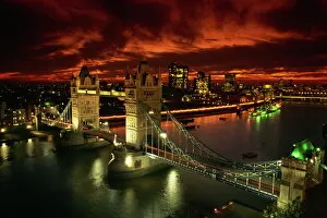 Dramatic Skies Collection: Aerial view over Tower Bridge, London, England, United Kingdom, Europe