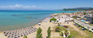 Ionian Islands Prints: Aerial view of town and Paralia Sidari Beach