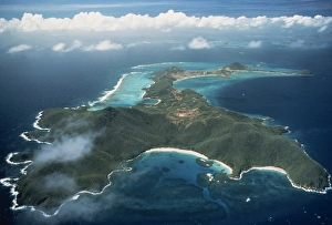 Tobago Prints: Aerial view over tropical island