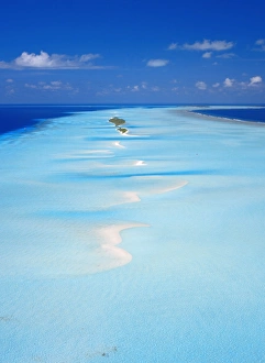 Tropical Island Prints: Aerial view of tropical island with lagoon, Maldives, Indian Ocean, Asia