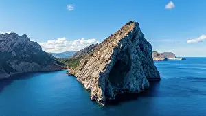 Geography Prints: Aerial view of turquoise water and rock formations in Mallorca's Vale Boquer