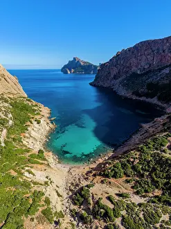 Relaxing Prints: Aerial view of turquoise water in vale Boquer with surrounding cliffs in Mallorca