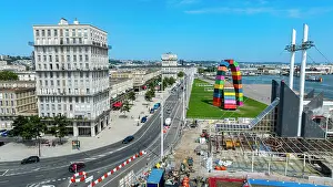 Roads Prints: Aerial view of the urban landscape and colorful structures in Le Havre