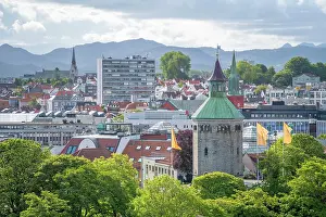 Fjords Prints: Aerial view of Valberget Utsiktspunkt and Stavanger skyline during daytime