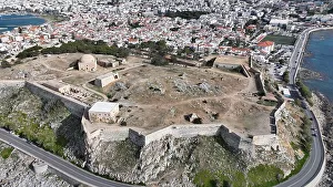 Rethymno Prints: Aerial view of Venetian Fortezza Castle, Rethymno, Crete, Greek Islands, Greece, Europe