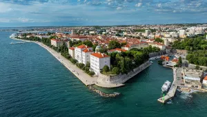 Fortifications Prints: Aerial view of Venetian Works of Defence highlighting coastal features and city landscapes in Croatia