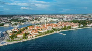 Recreational Prints: Aerial view of the Venetian Works of Defence in Zadar Croatia showcasing the historic structures and coastal landscape
