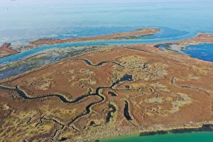 Lagoon Gallery: Aerial view of Venice Lagoon, canals and meanders, Venice, Veneto, Italy, Europe