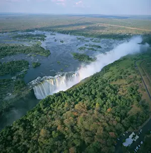 Fall Prints: Aerial view of the Victoria Falls, UNESCO World Heritage Site, Zimbabwe, Africa