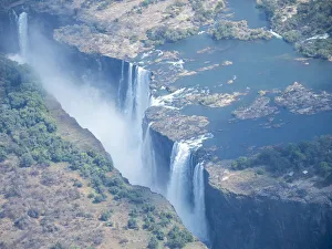 Waterfalls Prints: Aerial view of Victoria Falls on the Zambezi River, UNESCO World Heritage Site