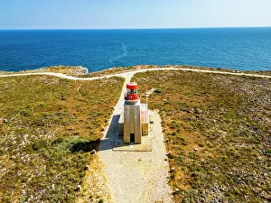 Safety Prints: Aerial view of the Vila de Sagres lighthouse located along the Algarve coast in Portugal