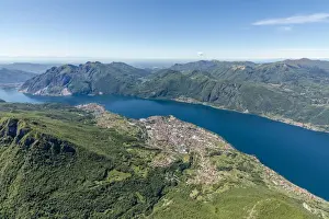 Lake Como Prints: Aerial view of the villages Mandello del Lario and Abbadia Lariana overlooking Lake Como