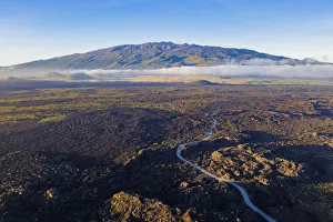 Big Island Prints: Aerial view of volcanic landscape and Mauna Kea, 4207m, Big Island, Hawaii