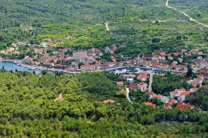 Historic Sites Prints: Aerial view of Vrboska, Hvar island, Croatia, Southeast Europe