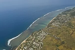 Aerial view of the west coastline of La Reunion, Indian Ocean, Africa