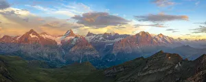 Grindelwald Prints: Aerial view of Wetterhorn, Schreckhorn, Finsteraarhorn, Eiger, Monch